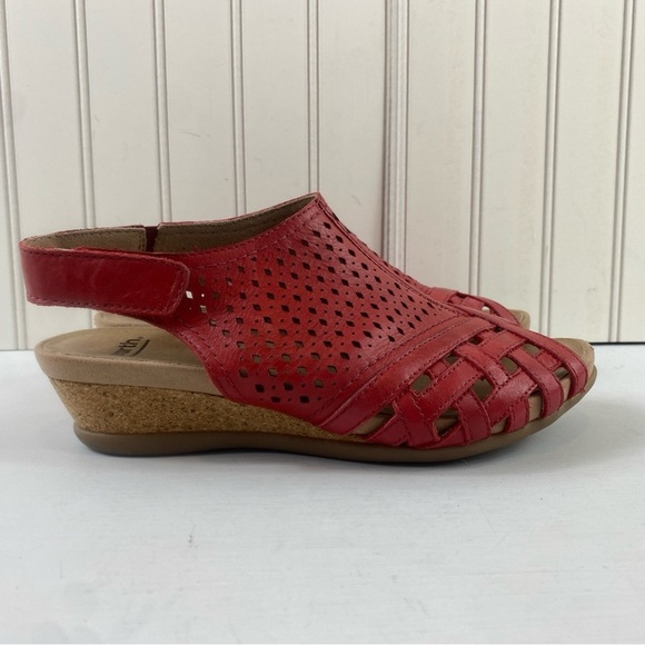 Earth Bright Women’s Red Perforated Leather Pisa Galli Wedge‎ Sandals Sz 7.5M - Picture 3 of 15